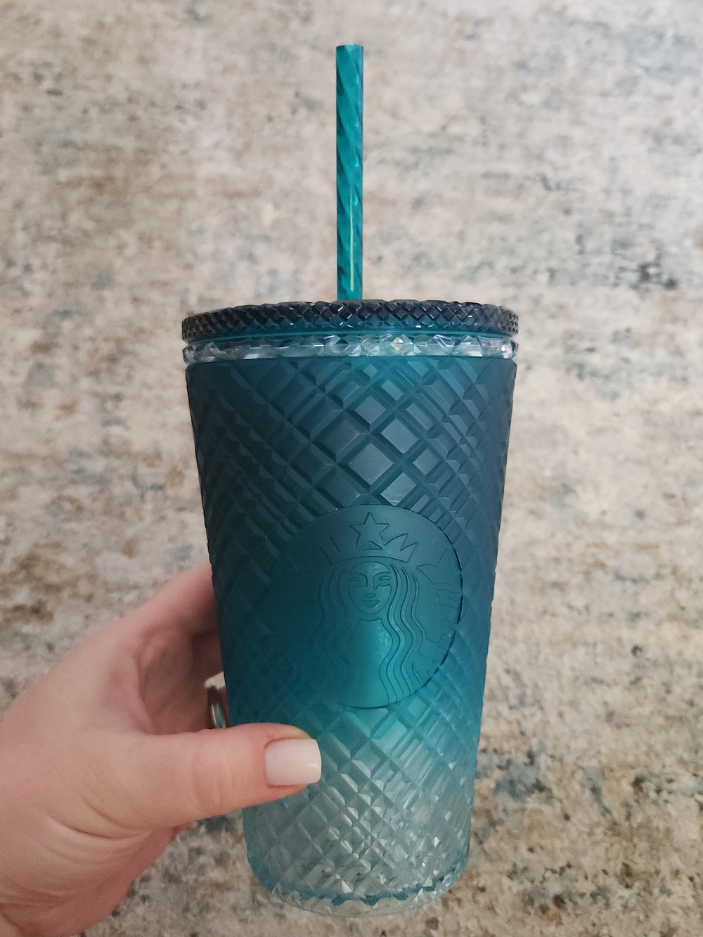 Starbucks 2023 Teal Green Jeweled Ombre Cold Cup Tumbler 16 oz Iced Coffee